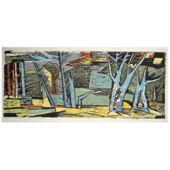 Vintage Werner Drewes Bauhaus Artist Color Woodblock, 1956, Mysterious Forest