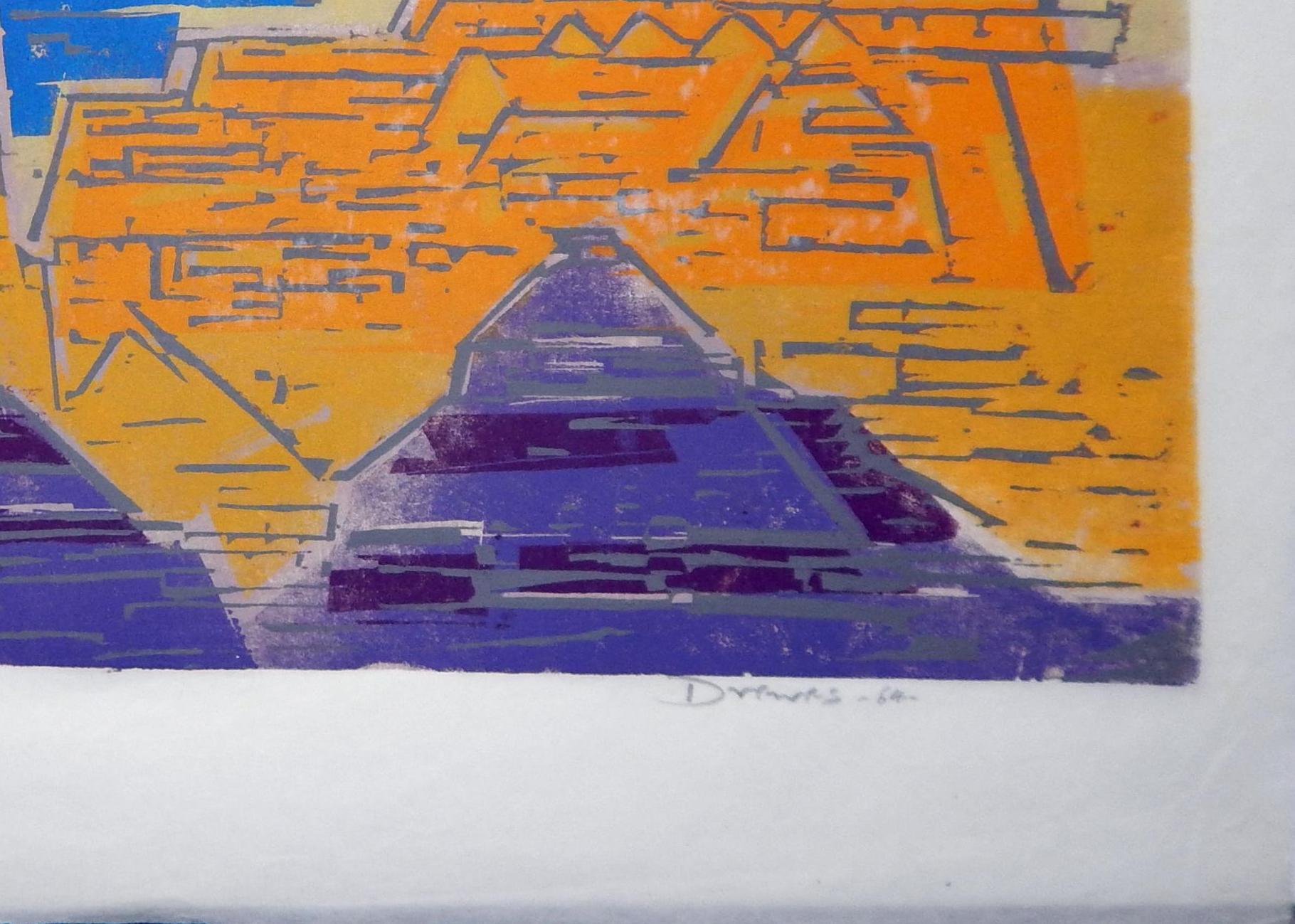 Werner Drewes Bauhaus Artist Color Woodblock, 1964, Grand Canyon In Excellent Condition For Sale In Phoenix, AZ