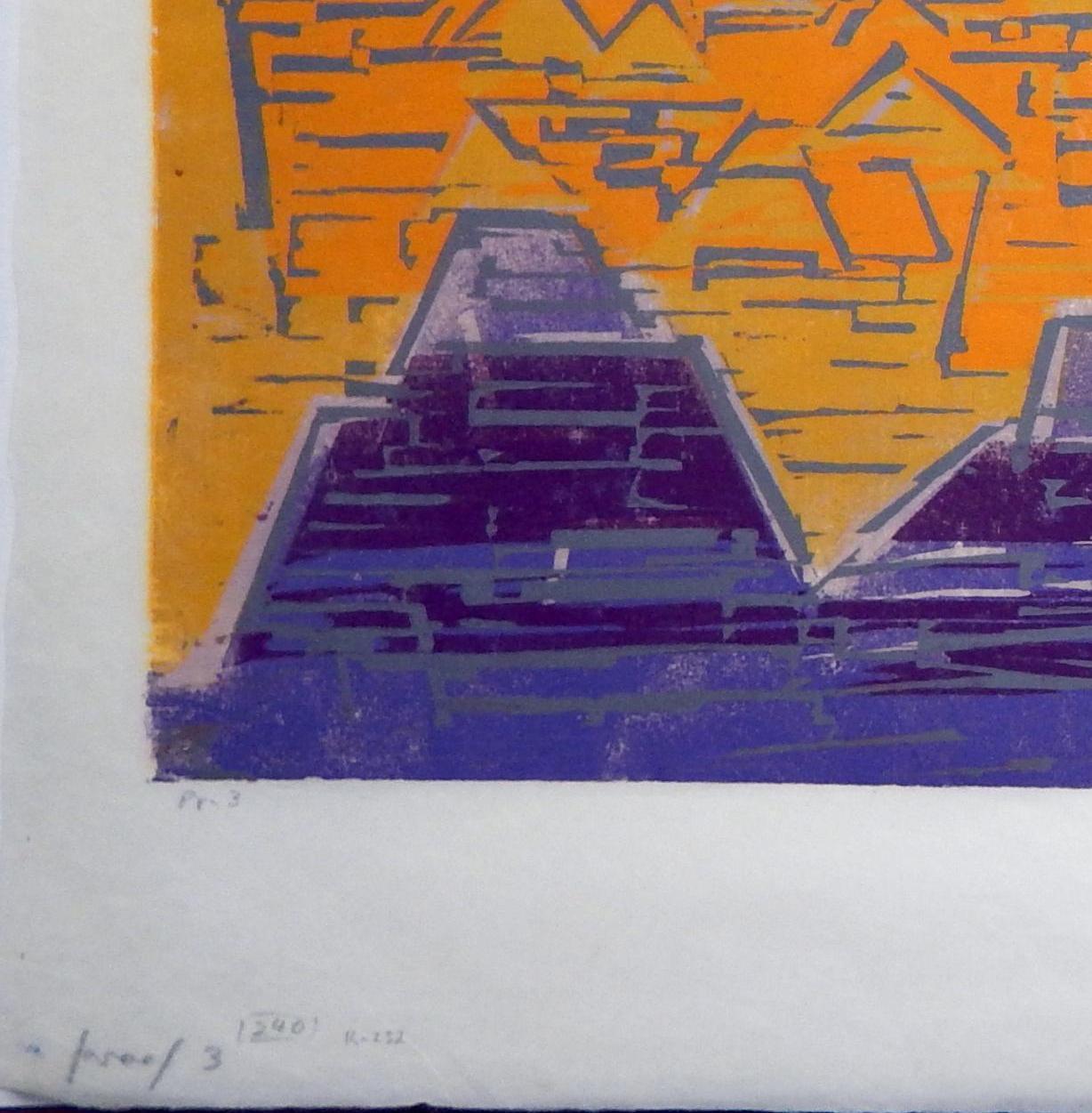 20ième siècle Werner Drewes:: artiste Bauhaus:: bloc de bois en couleur:: 1964:: Grand Canyon en vente