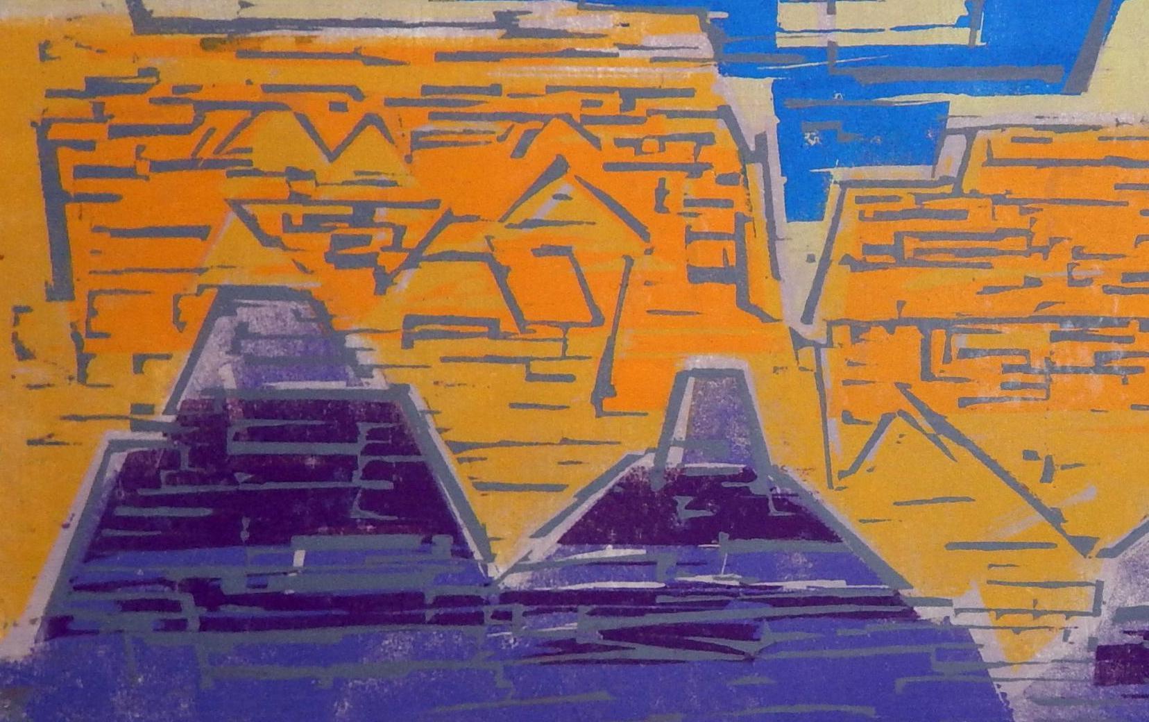Carta Werner Drewes Bauhaus Artist Color Woodblock, 1964, Grand Canyon in vendita