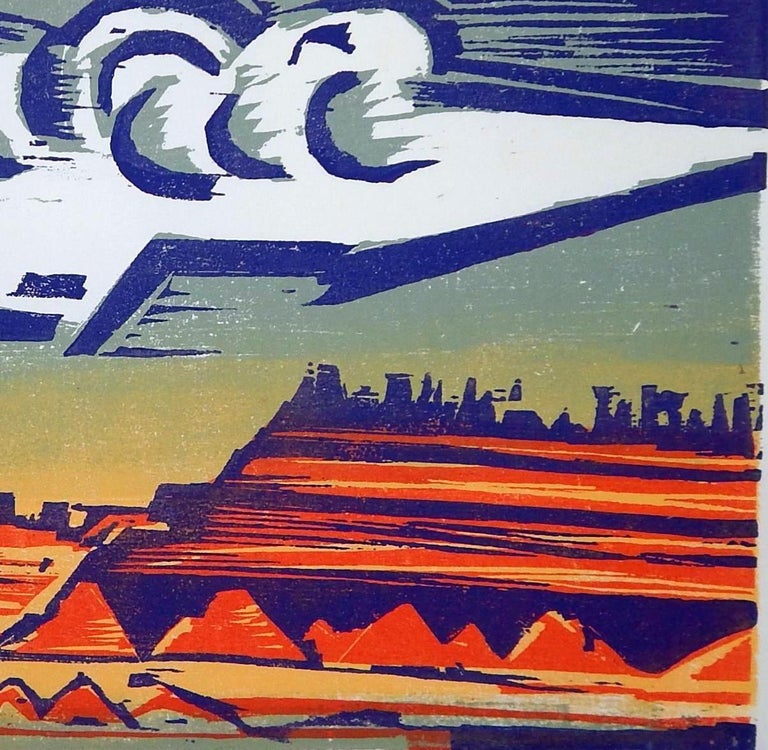 Werner Drewes Bauhaus Artist Color Woodblock, 1977, White Storm Cloud In Excellent Condition For Sale In Phoenix, AZ