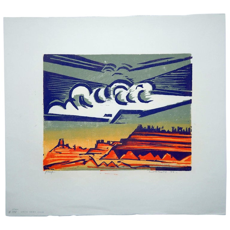 Werner Drewes Bauhaus Artist Color Woodblock, 1977, White Storm Cloud For Sale