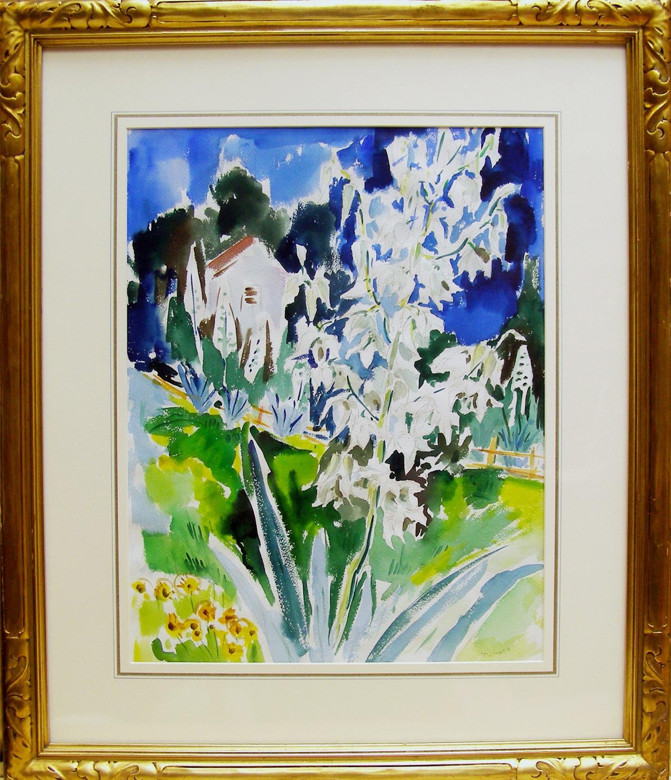 Yucca Growing in Garden, Modern watercolor - Painting by Werner Drewes
