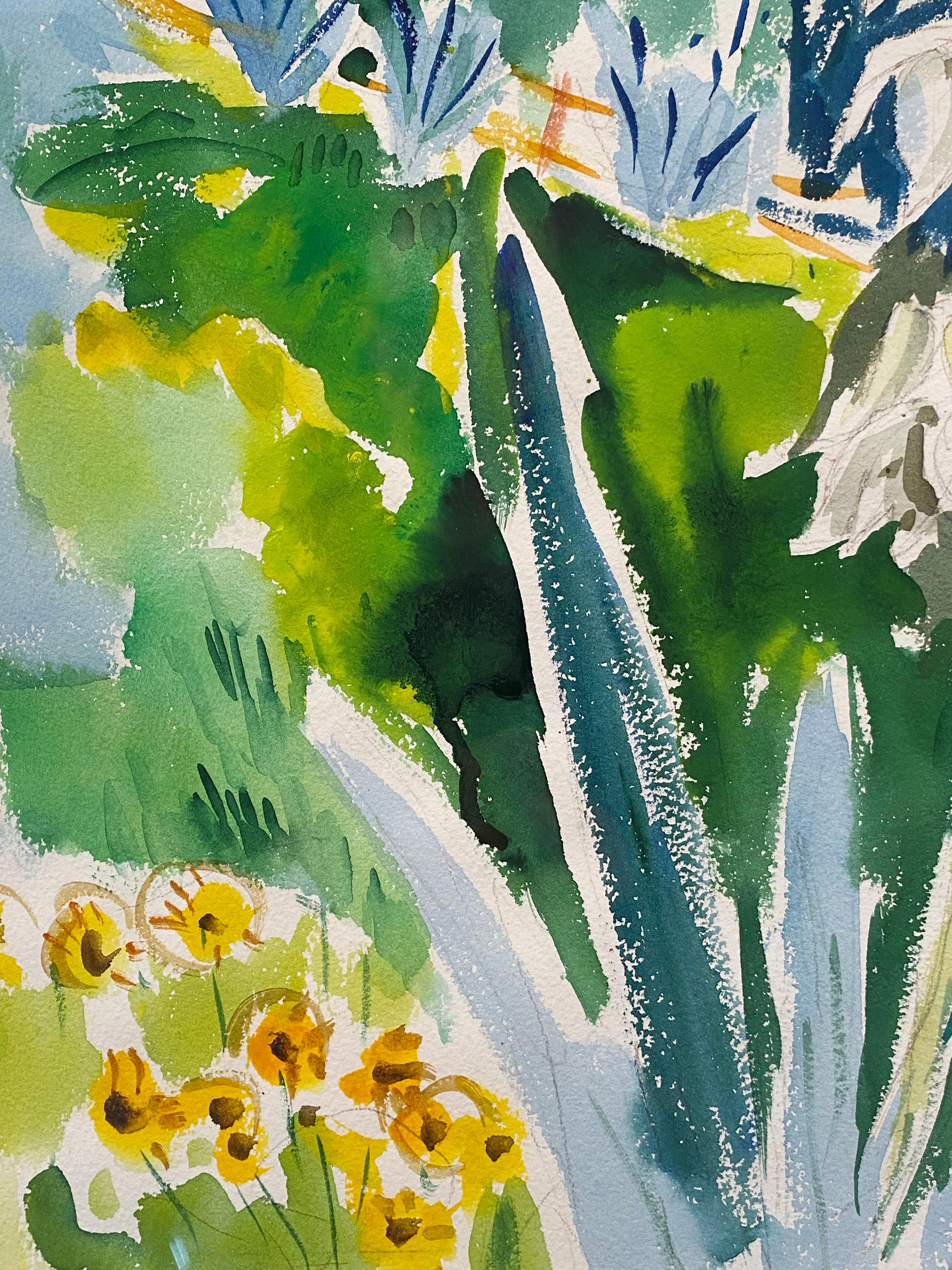 Yucca Growing in Garden, Modern watercolor - Gray Still-Life Painting by Werner Drewes