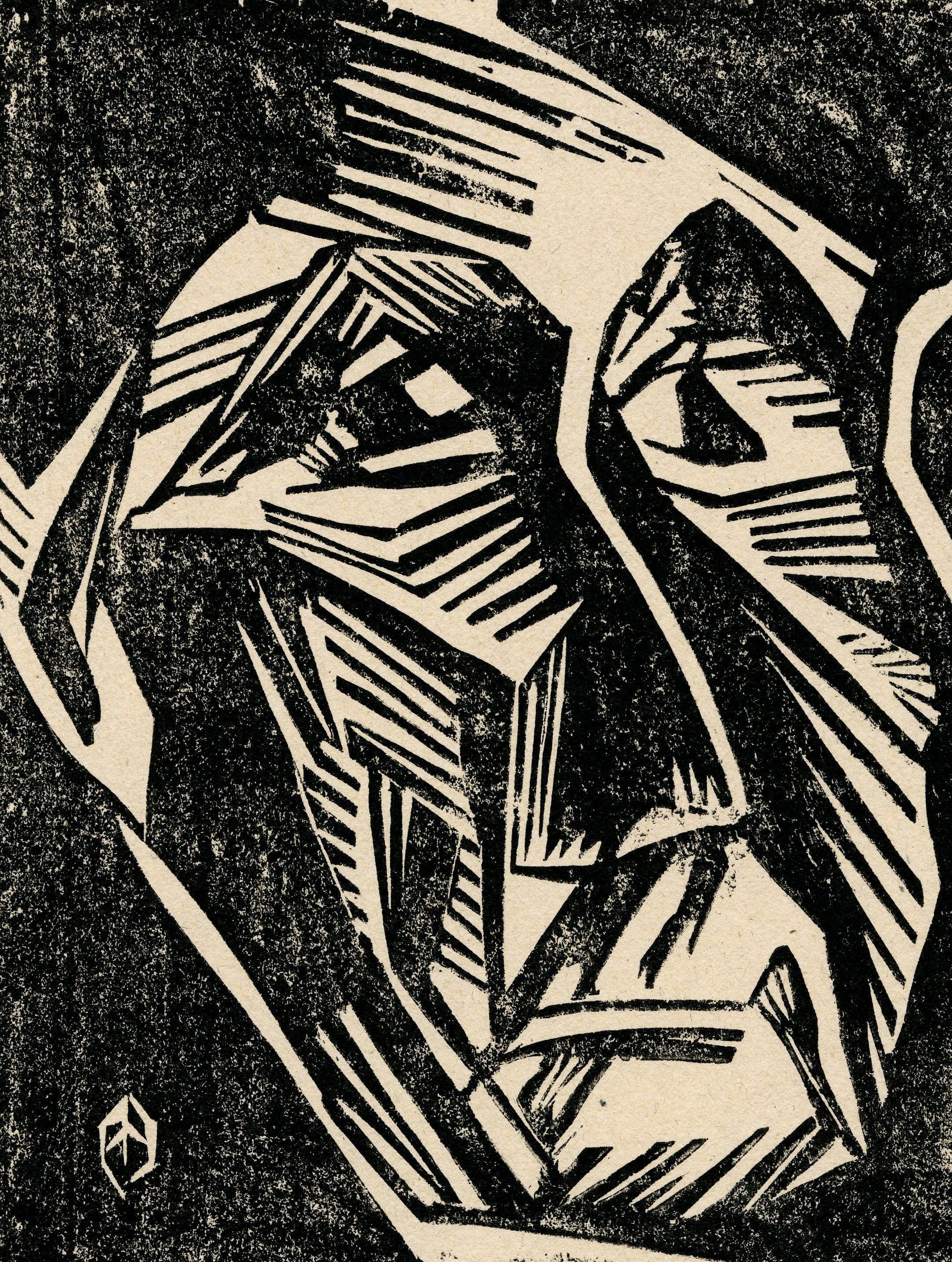 Ecce Homo VII
Gravure sur bois, 1921
Signé, titré et daté au crayon par l'artiste
L'une des trois seules impressions connues
Créée pendant que l'artiste étudiait au Bauhaus à Weimar, en Allemagne.
Extrêmement rare - Une des trois impressions