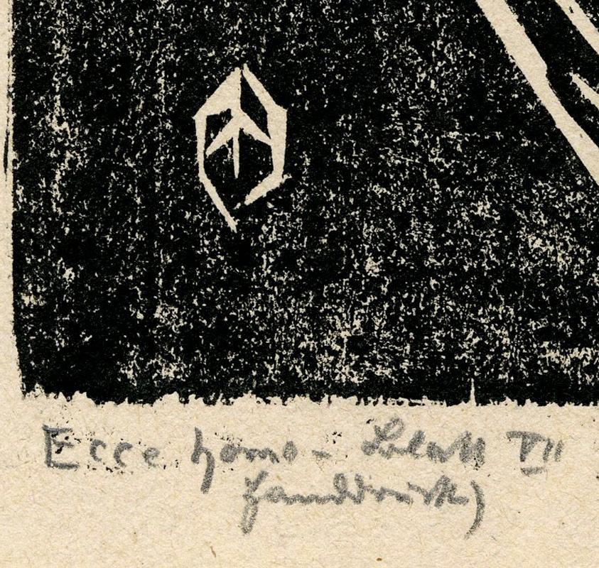 Ecce Homo VII
Woodcut, 1921
Signed, titled, and dated in pencil by the artist
One of only three known impressions
Created while the artist was studying at the Bauhaus in Weimar, Germany.
Extreme rarity-One of three know impressions
Note: In 1921