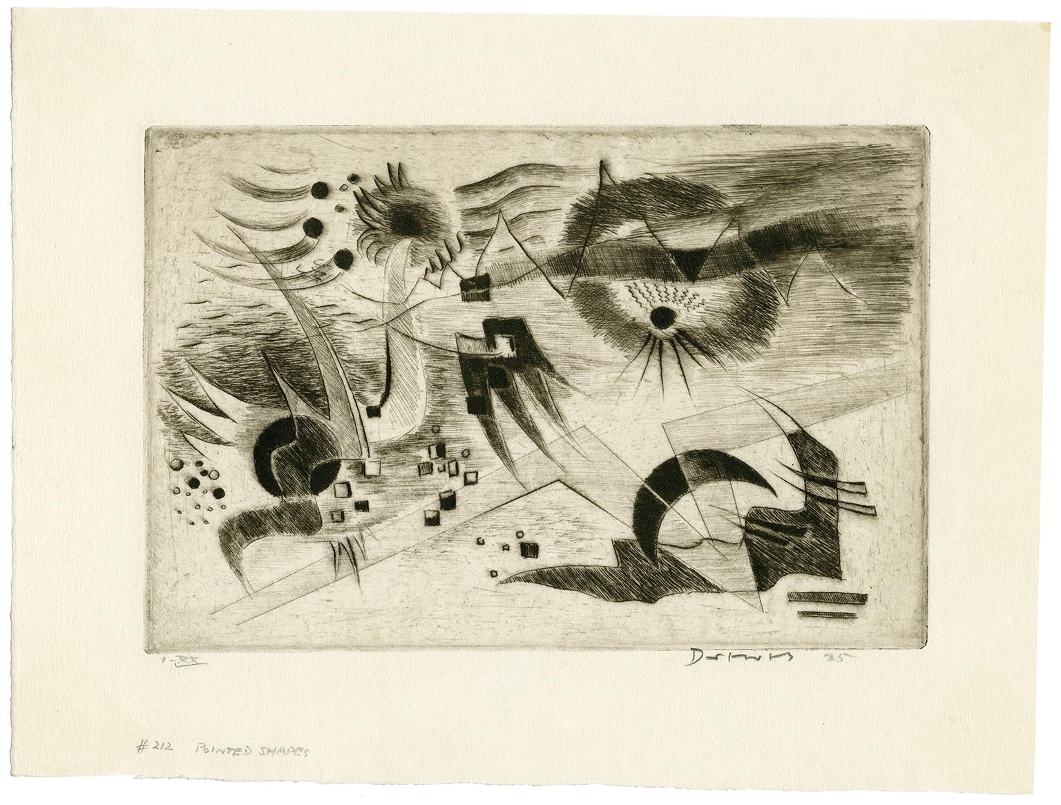 Pointed Shapes and Black Half Moon - Print by Werner Drewes