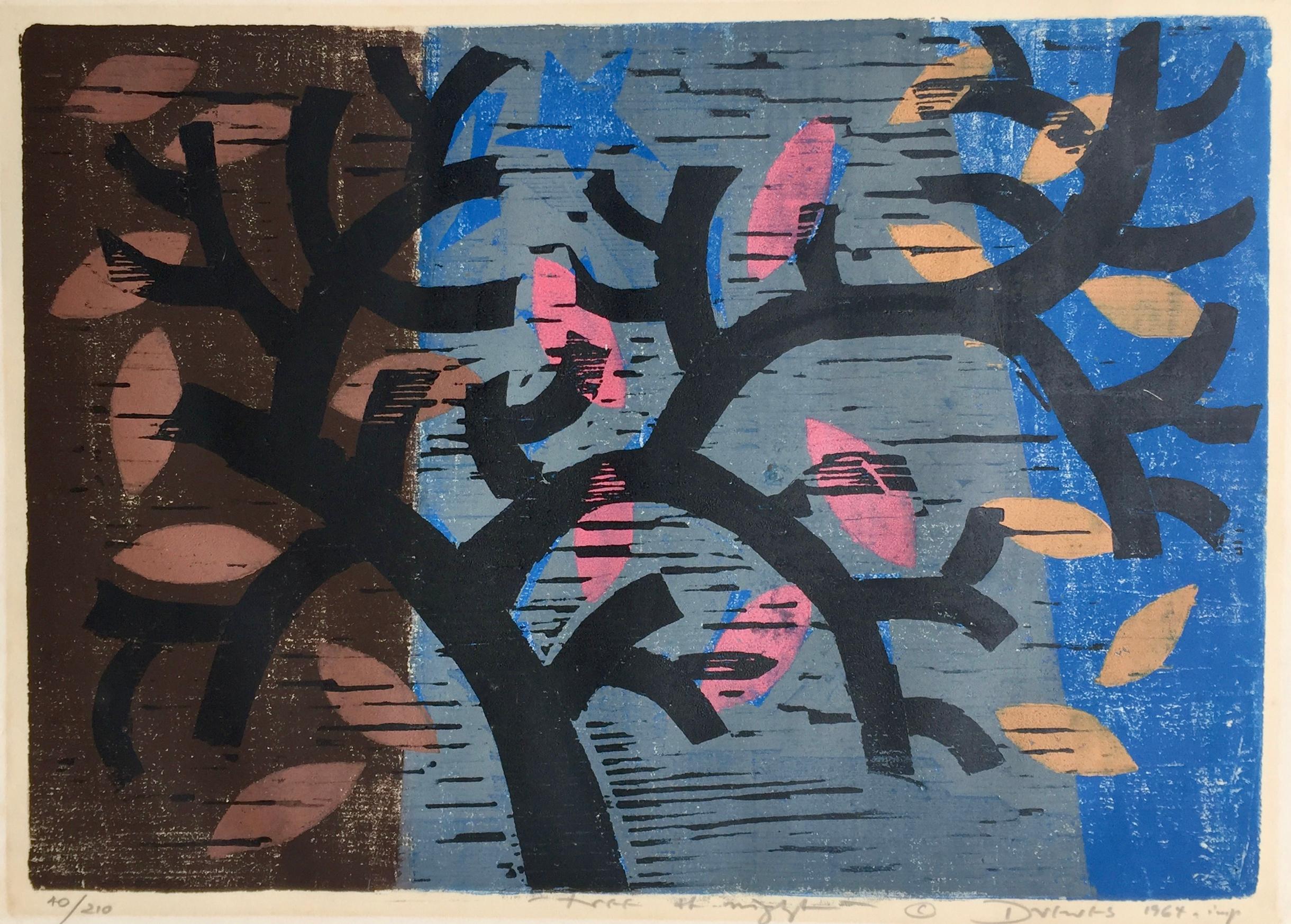 Werner Drewes Landscape Print - Tree at Night