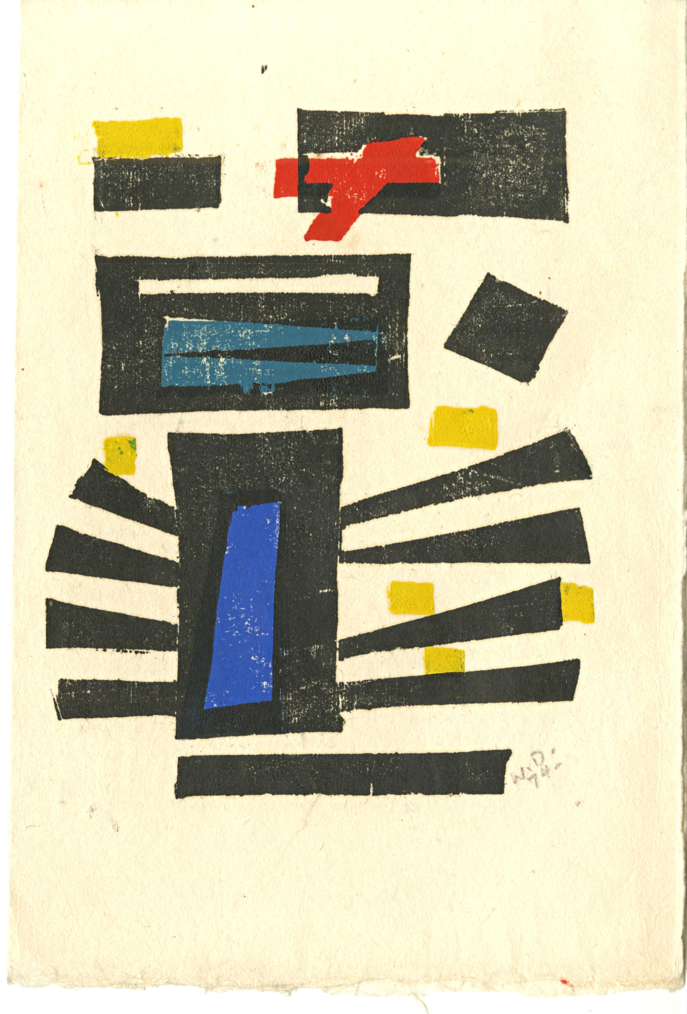 Werner Drewes Abstract Print - Untitled Mid Century Modern Abstract Woodcut