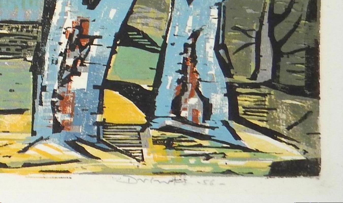 Woodblock a colori dell'artista Bauhaus Werner Drewes, 1956, Foresta misteriosa in vendita 2