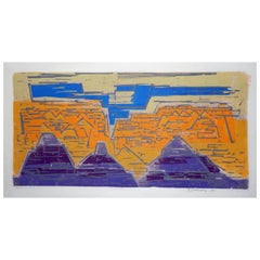Werner Drewes Bauhaus Artist Color Woodblock, 1964, Grand Canyon
