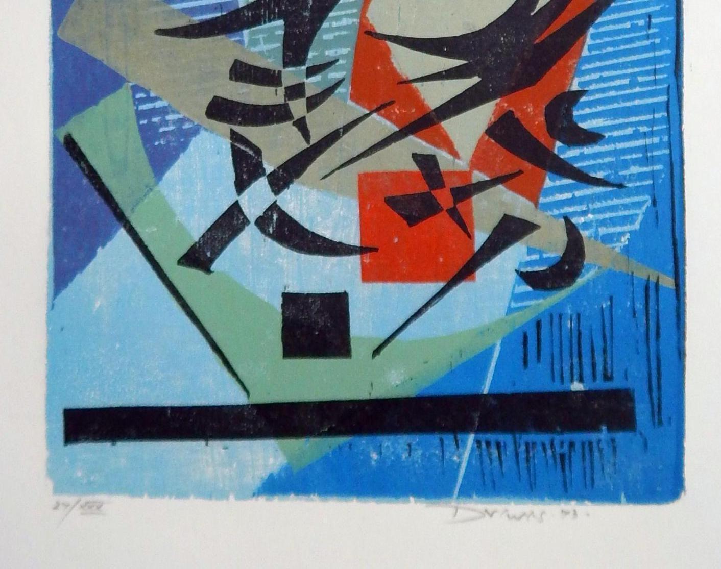 Werner Drewes Bauhaus Artist Color Woodblock, 1973, The Green Moon For Sale 3