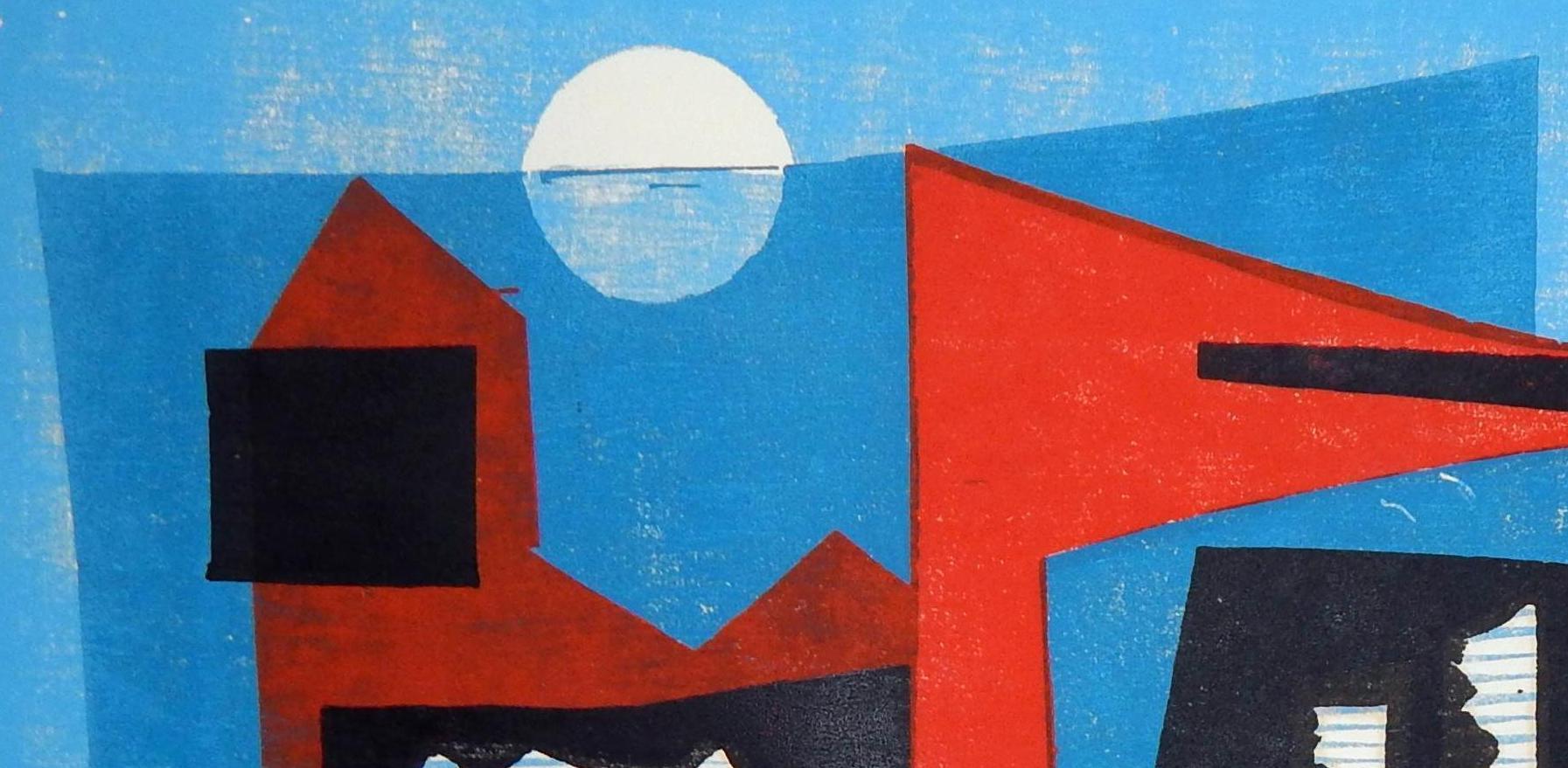 Werner Drewes Bauhaus Artist Color Woodblock, 1975, Enterlocked Forms For Sale 2