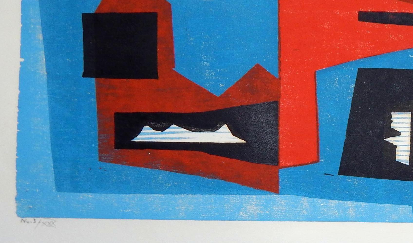 Werner Drewes Bauhaus Artist Color Woodblock, 1975, Enterlocked Forms For Sale 3