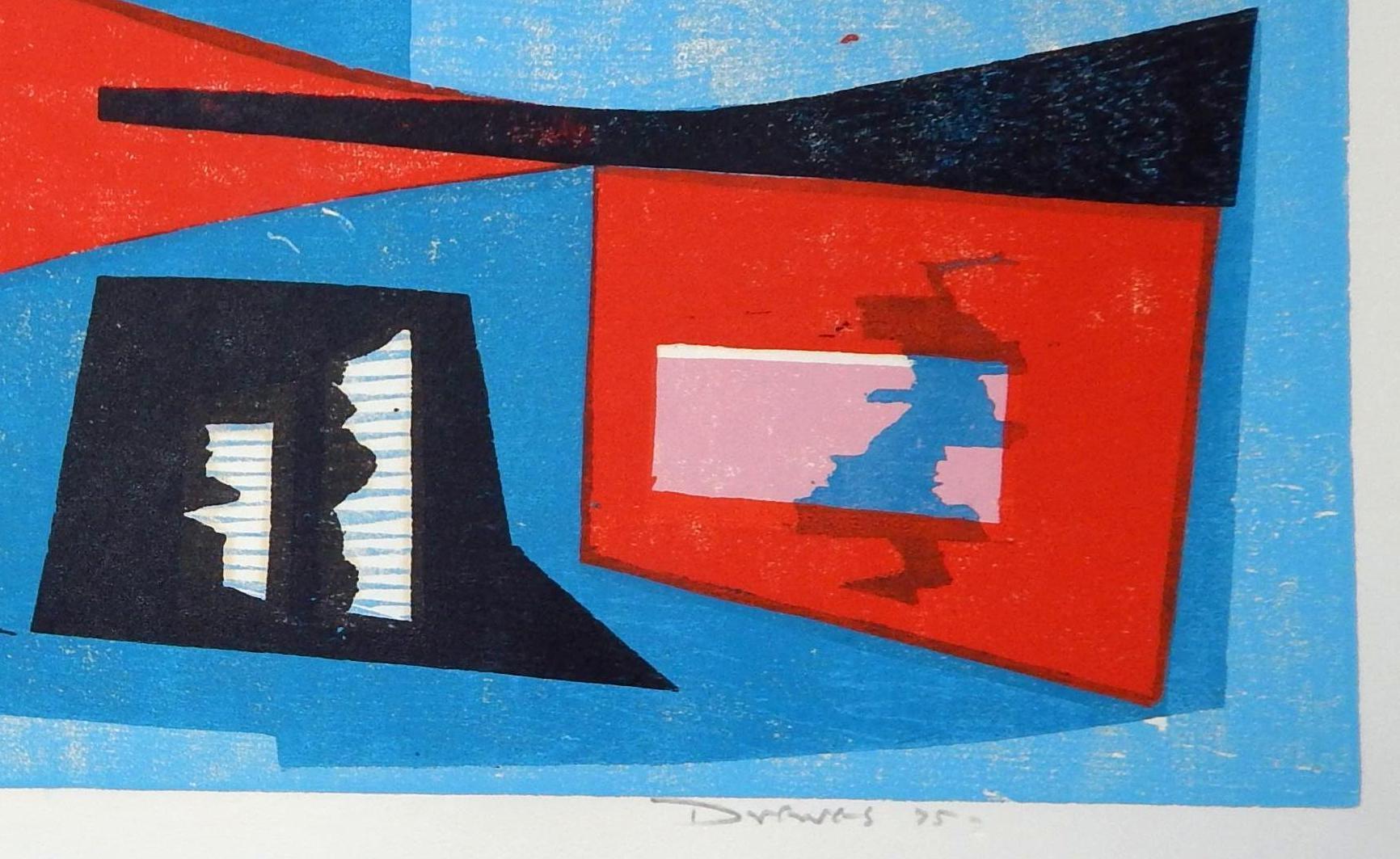 Werner Drewes Bauhaus Artist Color Woodblock, 1975, Enterlocked Forms For Sale 4