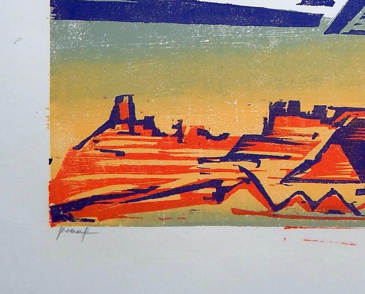 Werner Drewes Bauhaus Artist Color Woodblock, 1977, Nuvola di tempesta bianca in vendita 3