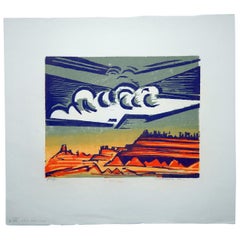 Werner Drewes Bauhaus Artist Color Woodblock, 1977, Nuvola di tempesta bianca