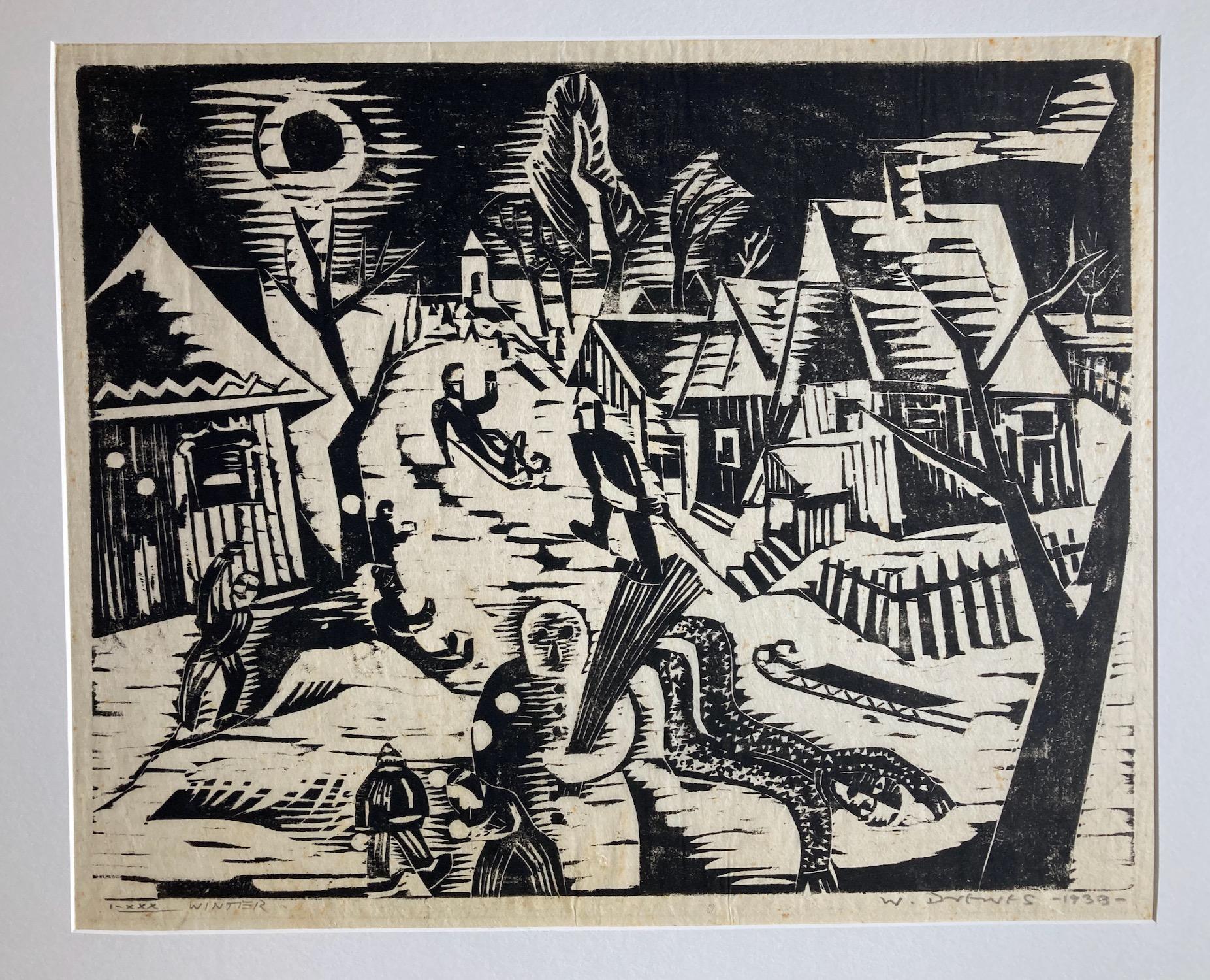 Werner Drewes, Invierno, 1933, xilografía modernista en venta 1