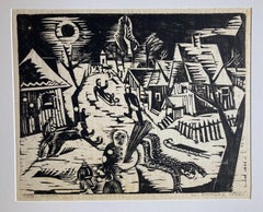 Werner Drewes, Winter, 1933, modernist woodcut