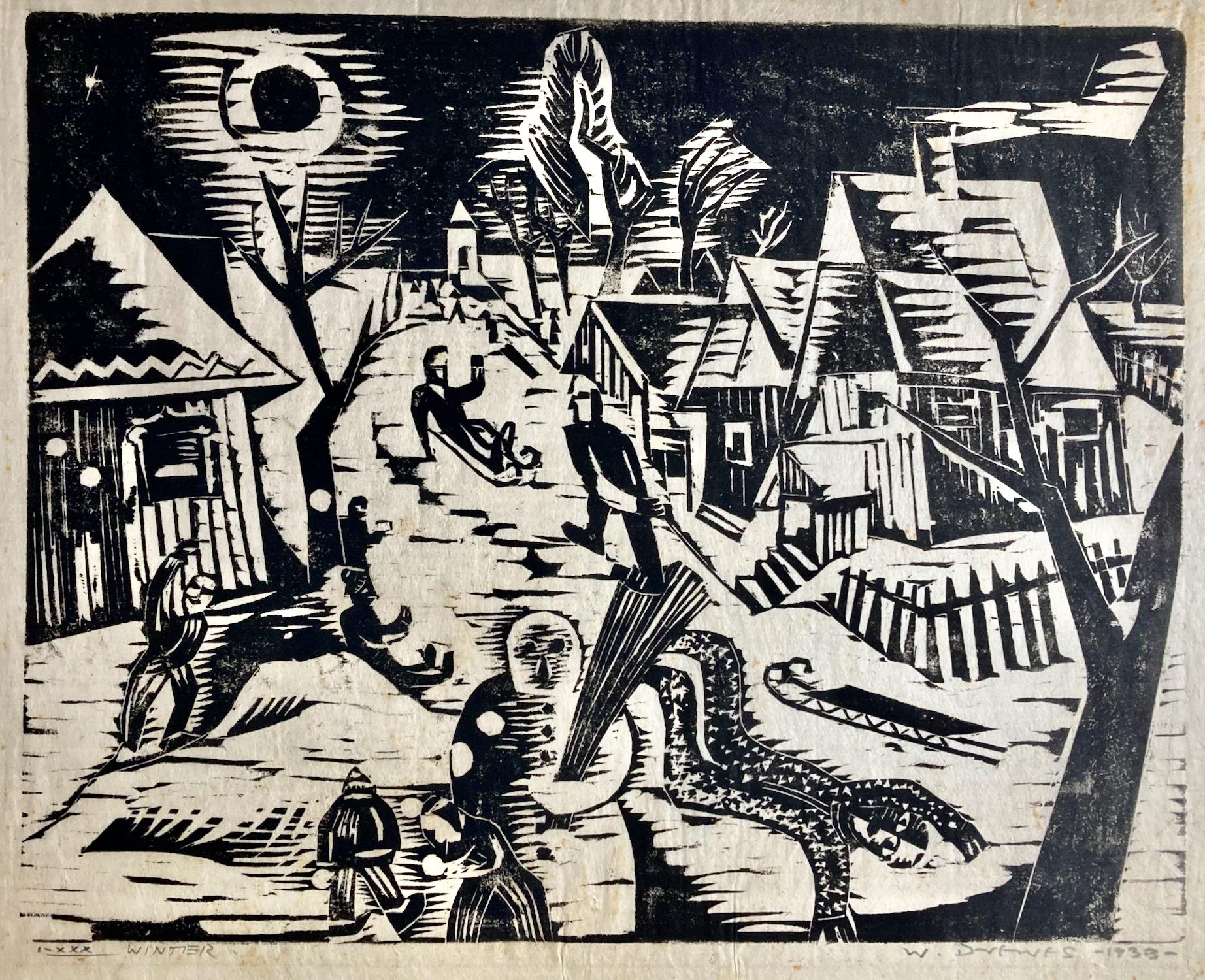 Werner Drewes, Invierno, 1933, xilografía modernista