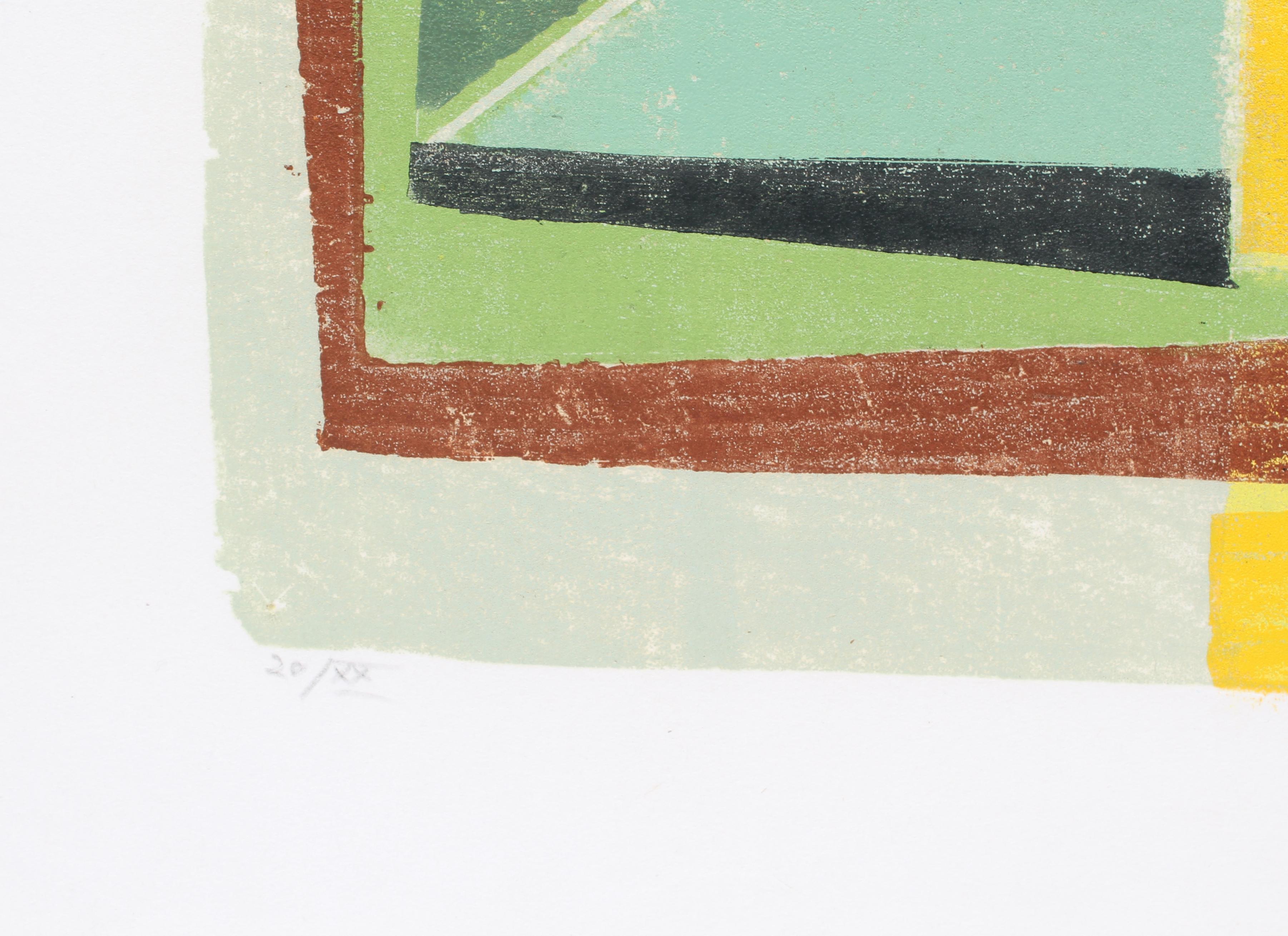 Werner Drewes, gravure sur bois cubiste colorée, rare, encadrée verte, noire et rouge, 1982 en vente 3