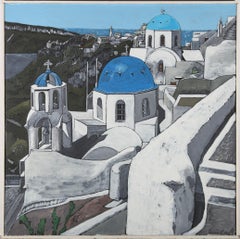 Werner Elber - 1987 Oil, Blue Domes of Oia