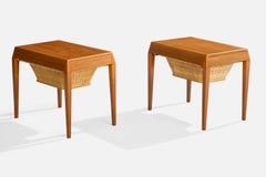 Werner Fredriksen, Sewing Tables, Teak, Rattan, Sweden, 1950s