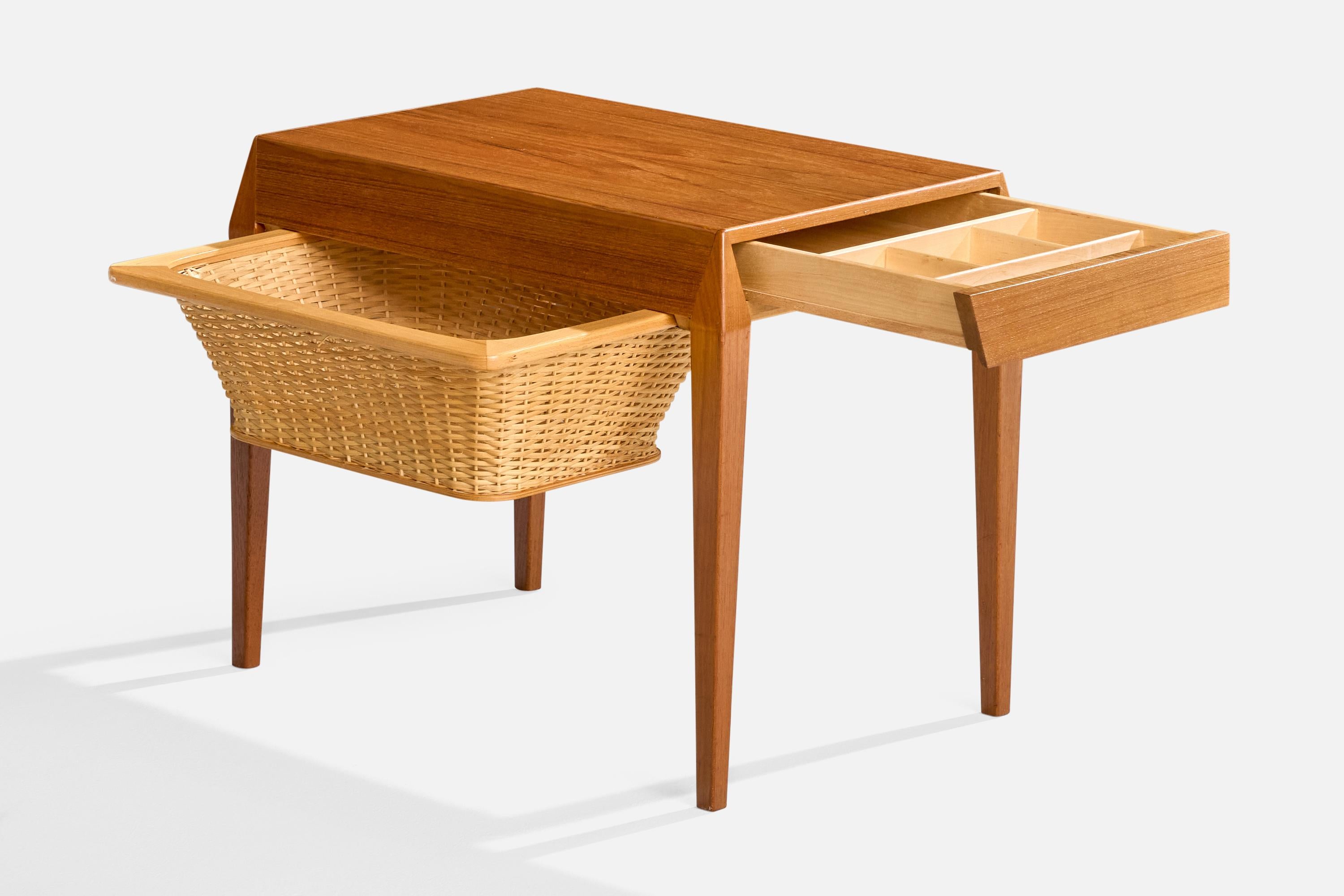 Werner Fredriksen, tables de couture, teck, rotin, Suède, années 1950 en vente 2