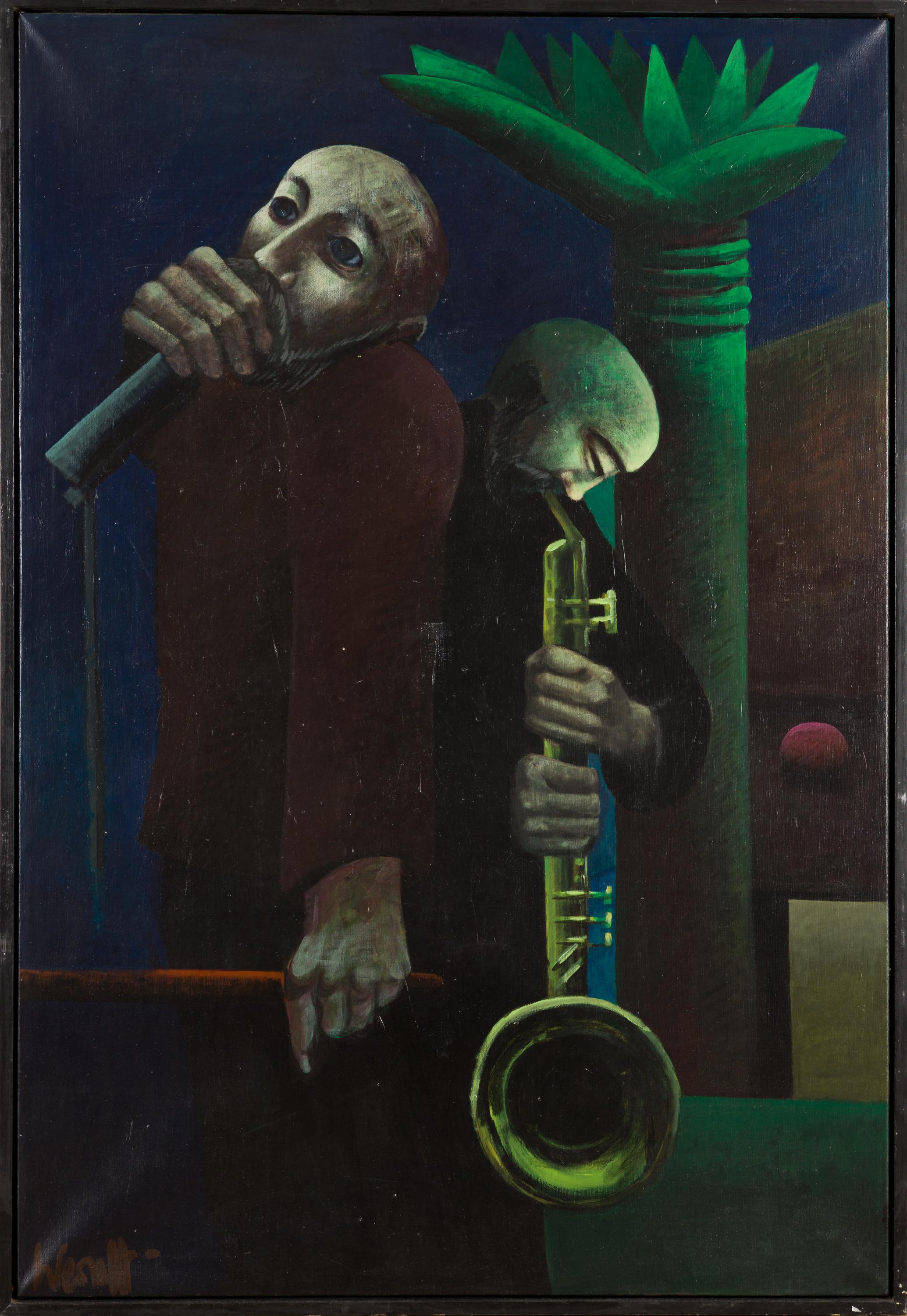 Werner Froemel Figurative Painting – Jazz-Szene