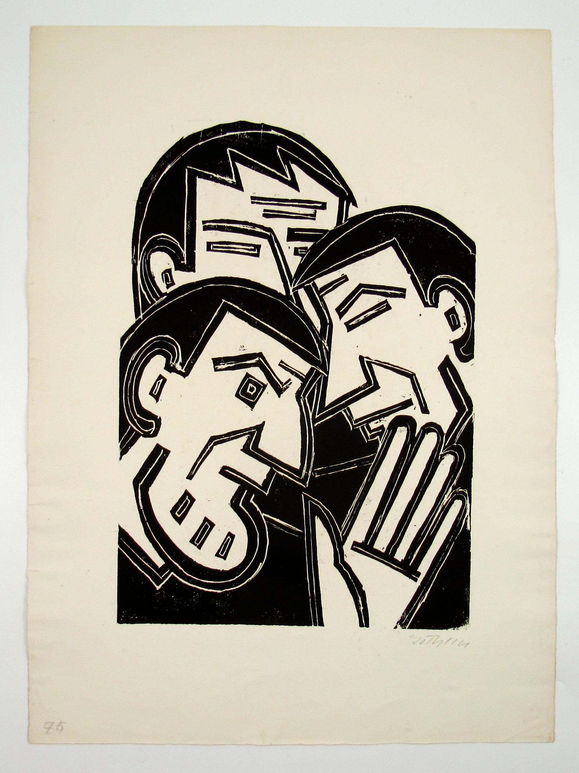 Werner Gothein ( 1890 - 1968 ) Drei Männer Xilografia espressionista Germania 1925 ca. 1