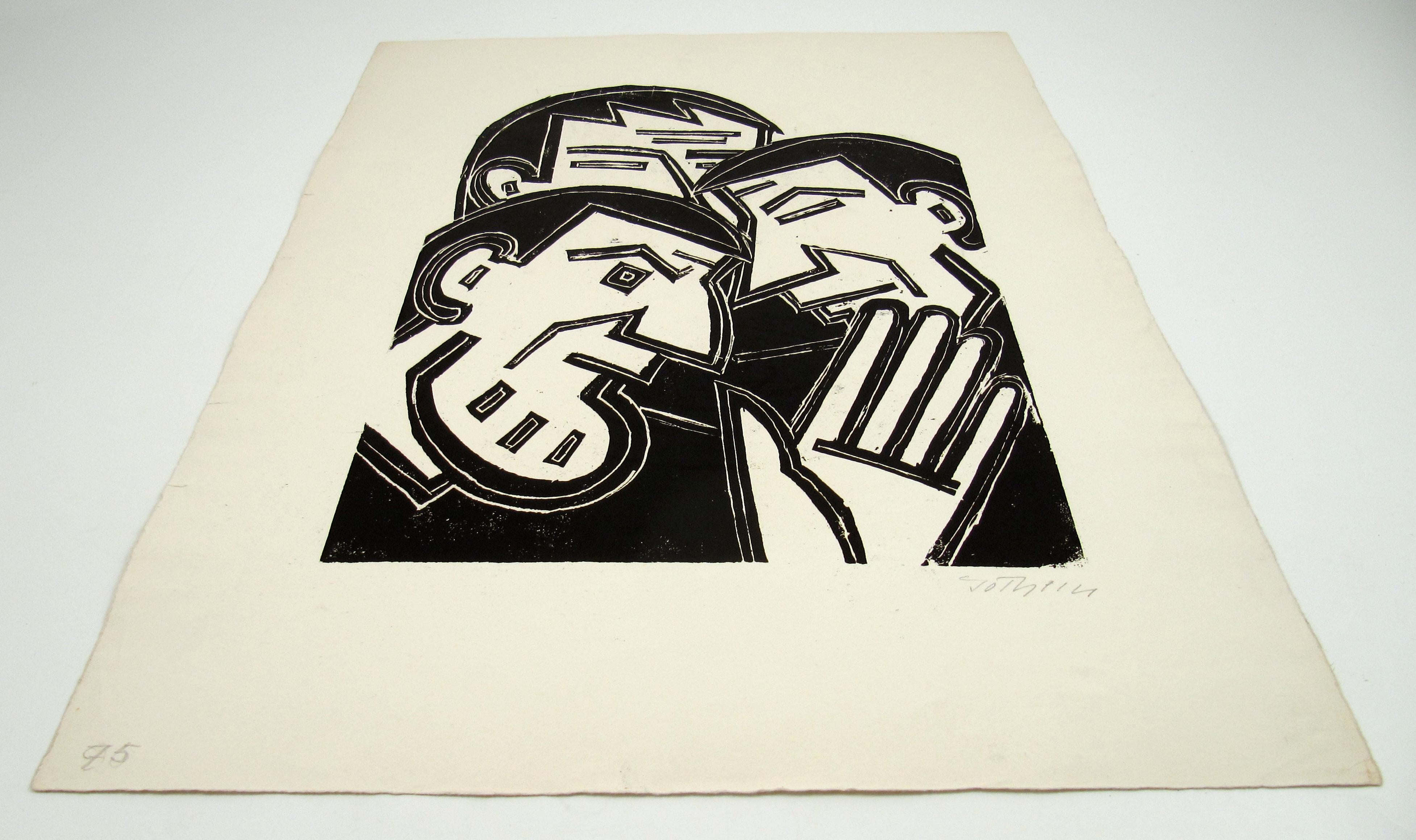 Werner Gothein ( 1890 - 1968 ) Drei Männer Xilografia espressionista Germania 1925 ca. 2