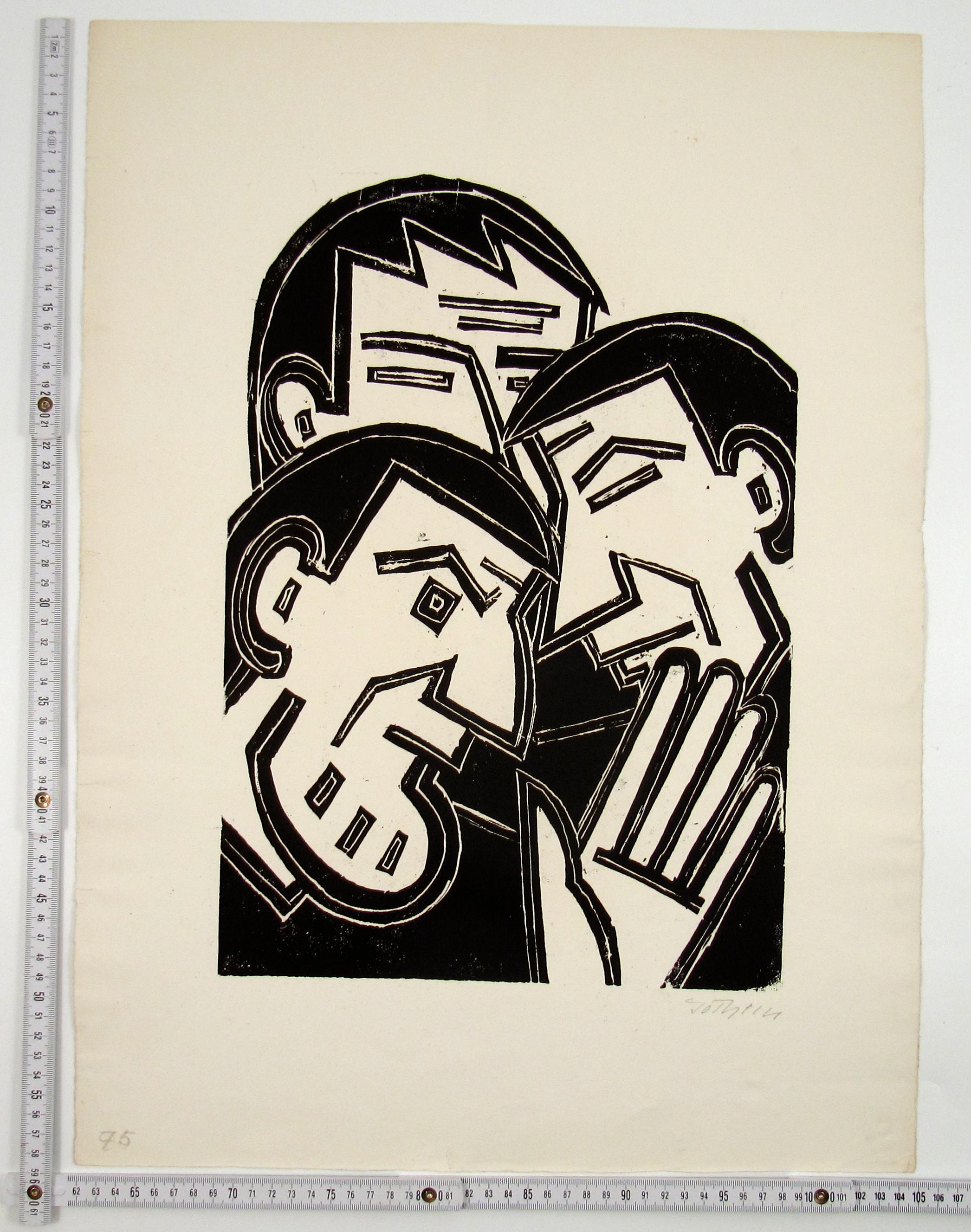 Werner Gothein ( 1890 - 1968 ) Drei Männer Xilografia espressionista Germania 1925 ca. 7
