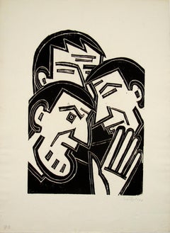 Werner Gothein ( 1890 - 1968 ) Drei Männer Expressionist Woodcut Germany c. 1925