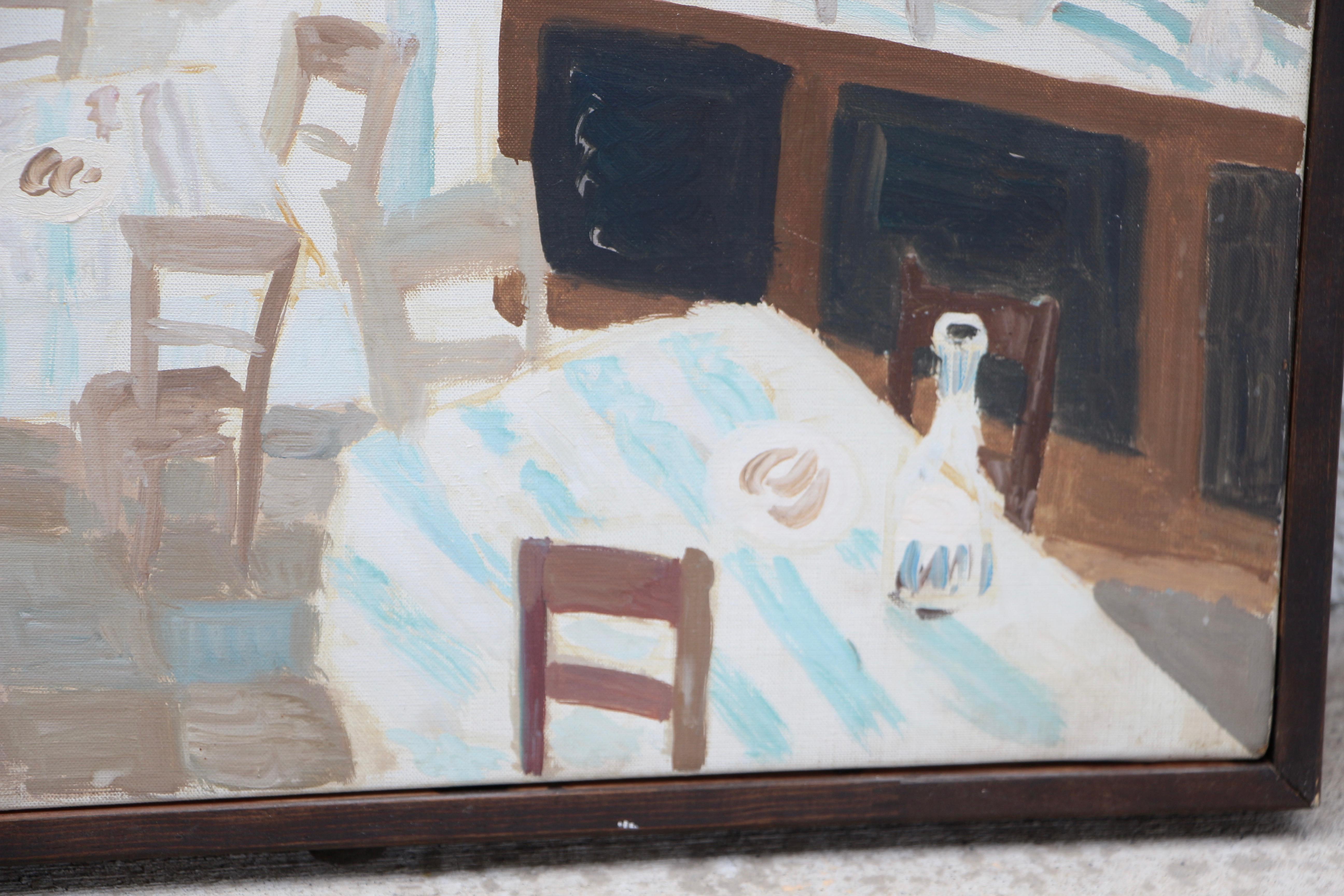Hand-Painted Werner Holenstein Oil on Linen of a Bar Scene For Sale