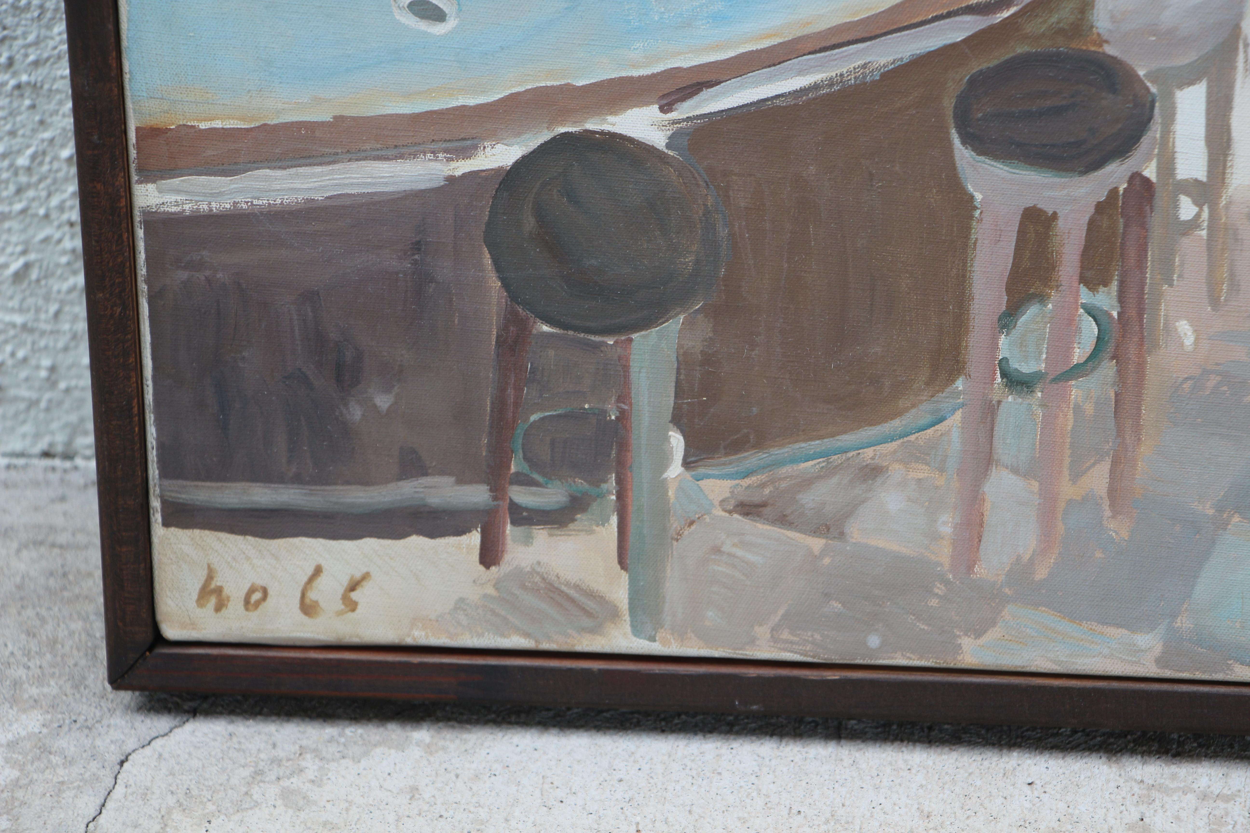 Werner Holenstein Oil on Linen of a Bar Scene In Good Condition For Sale In Palm Springs, CA