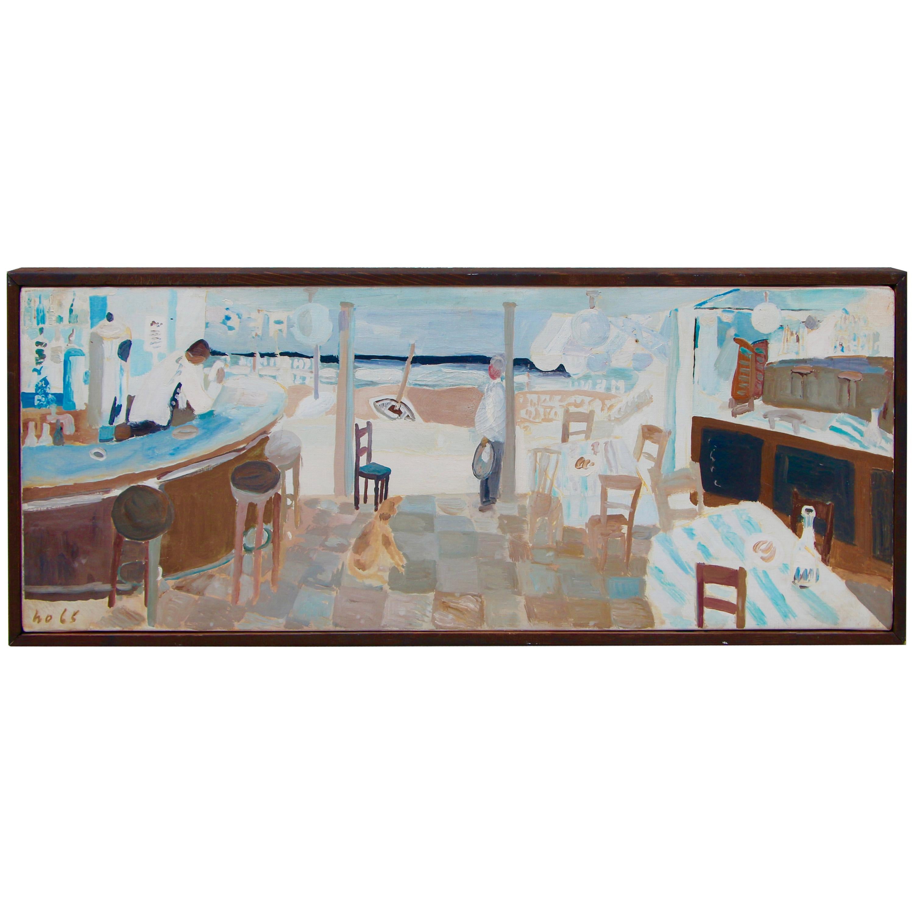 Werner Holenstein Oil on Linen of a Bar Scene For Sale