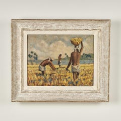 Pair of Tropical Haitian Paintings of Peasants at Work by Werner Jaegerhuber