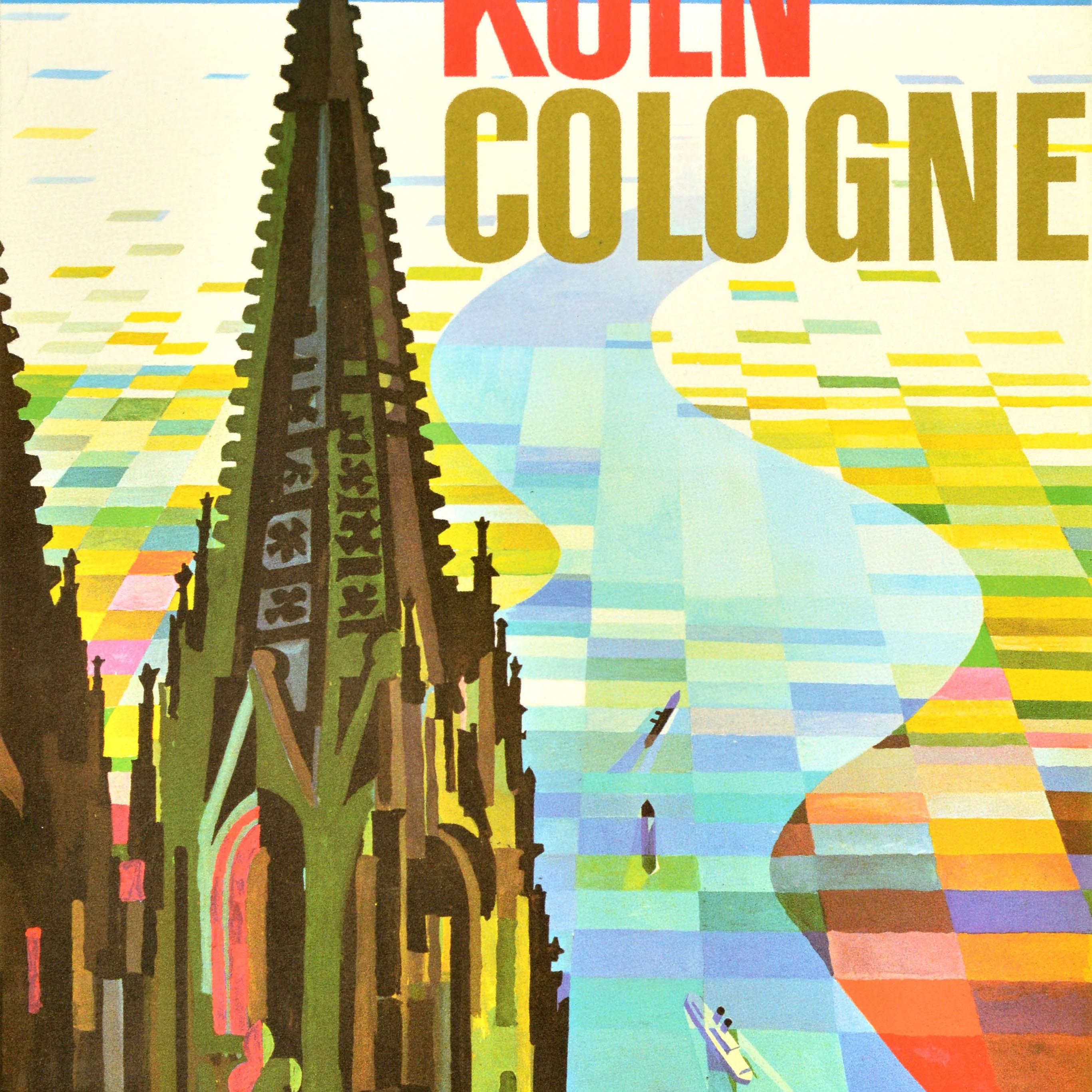 Original Vintage Travel Poster Koln Cologne Cathedral Church Of Saint Peter Art - Blue Print by Werner Labbe