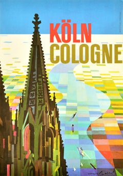 Original Vintage Travel Poster Koln Cologne Cathedral Church Of Saint Peter Art