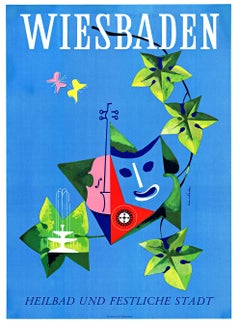 Original Wiesbaden (Deutschland) Vintage Thermal Spa und Festival Stadt Vintage Post