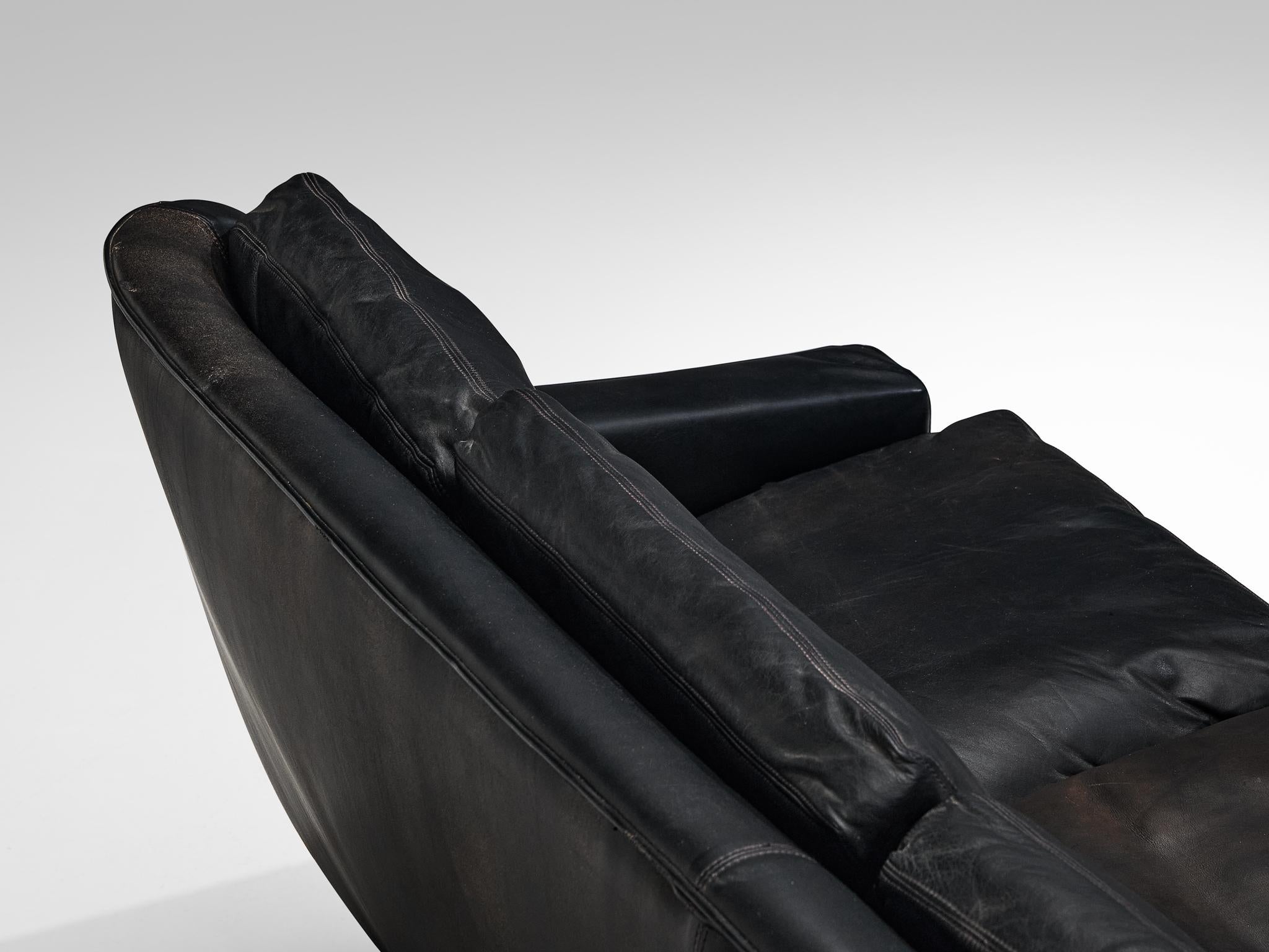 Werner Langenfeld for ESA Sofa in Black Leather and Metal For Sale 2