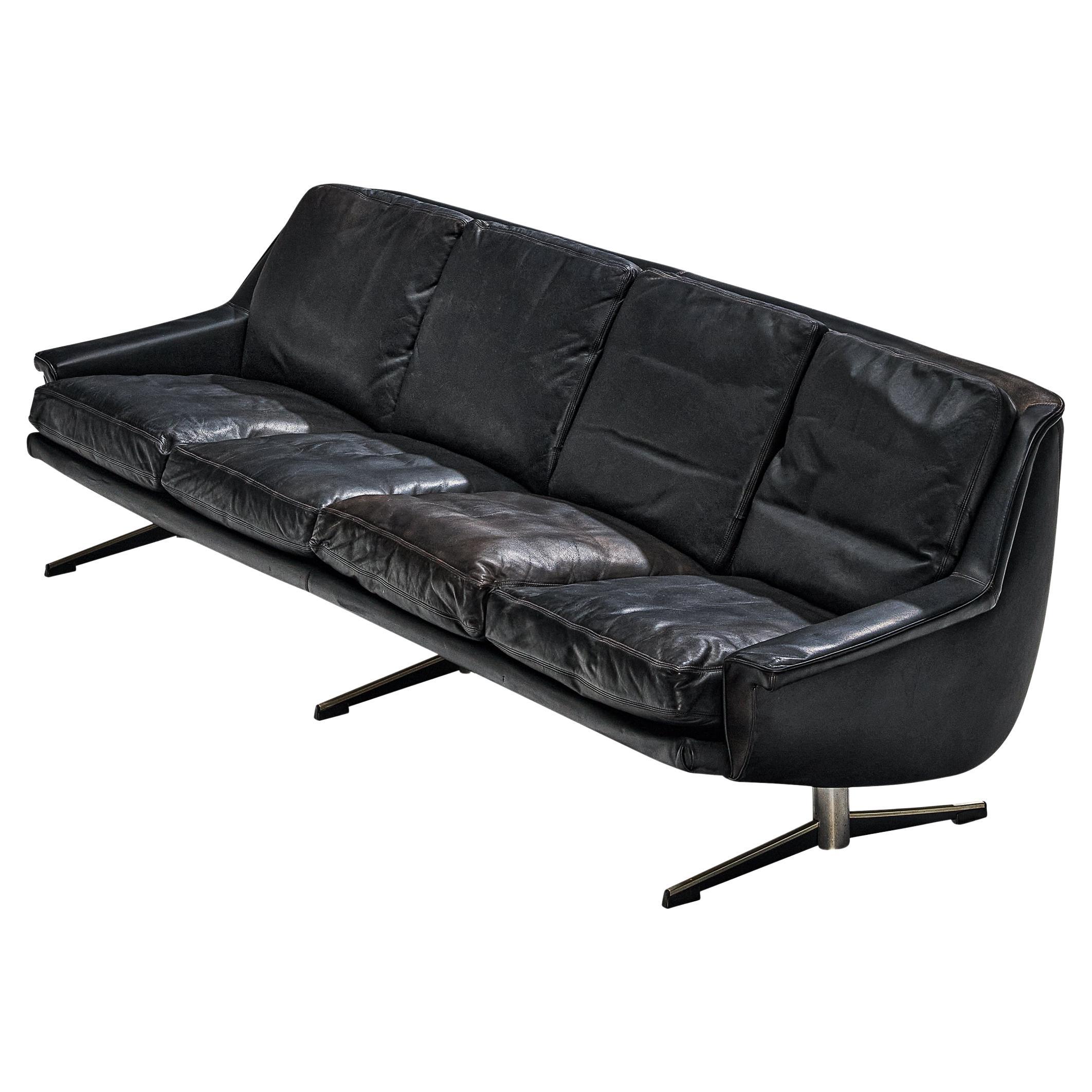 Werner Langenfeld für ESA Sofa aus schwarzem Leder und Metall
