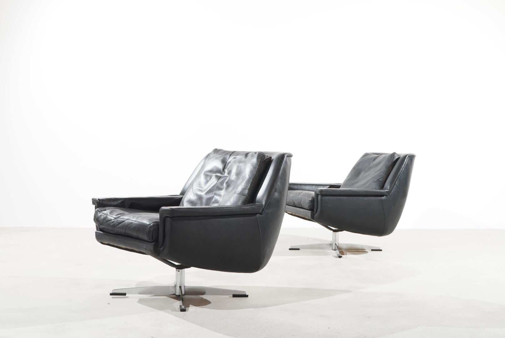 Mid-Century Modern Werner Langenfeld Model 802 Esa Møbelværk Leather Lounge Chair