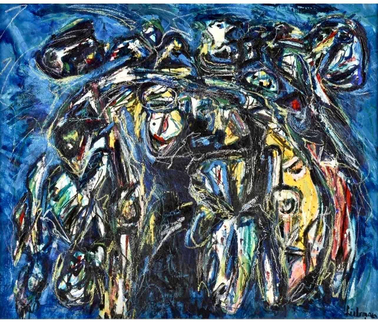 Grande peinture à l'huile expressionniste abstraite néo-figouariste allemande Werner Liebmann  