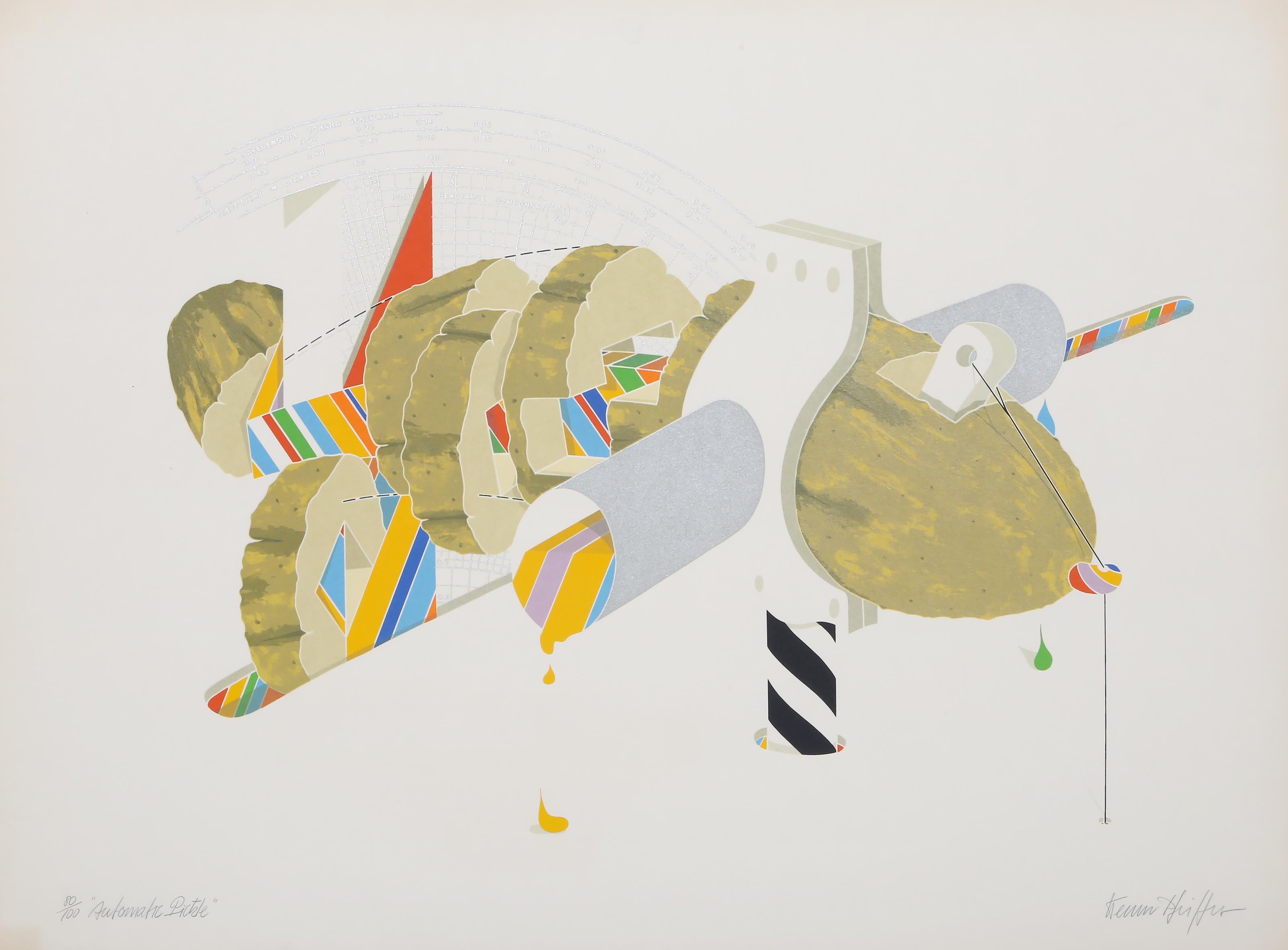 Automatic Pickle by Werner Pfeiffer, German/American (1937)
Date: circa 1970
Screenprint, signed, numbered and titled in pencil
Edition of 80/100
Image Size: 17 x 24 inches
Size: 22 in. x 30 in. (55.88 cm x 76.2 cm)