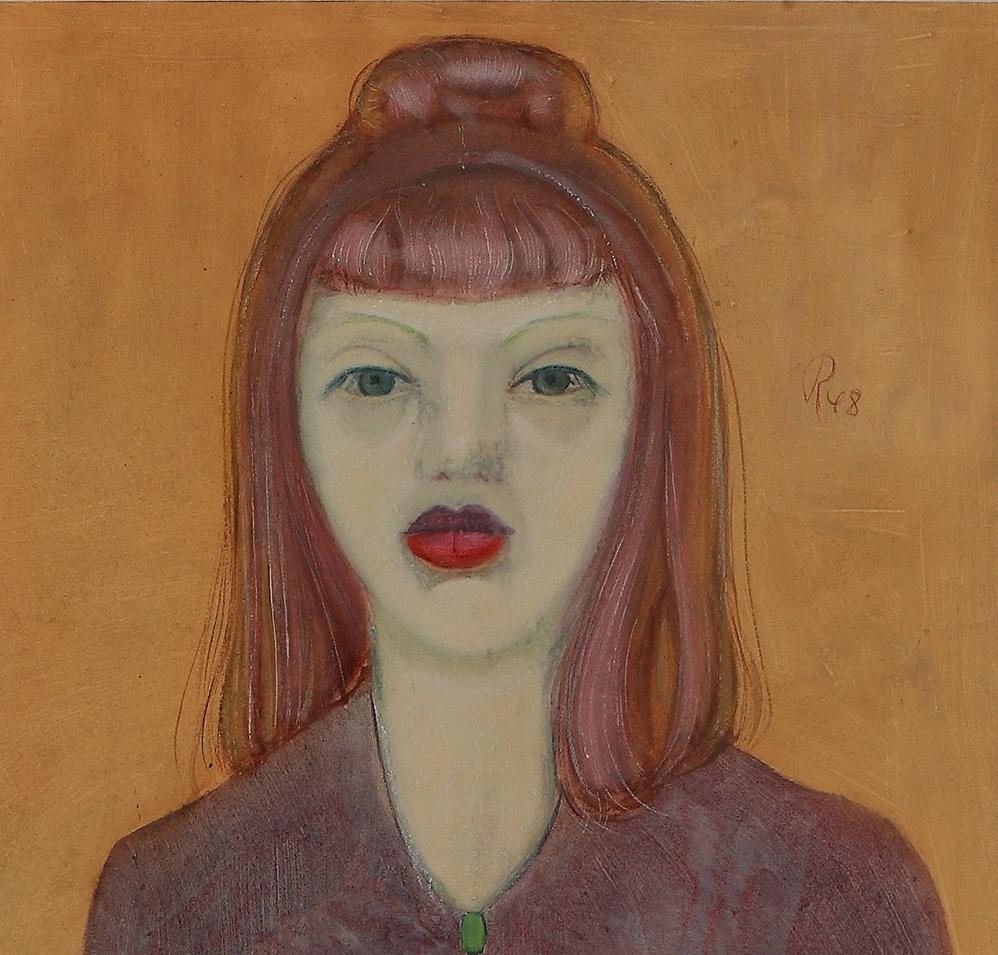 Gouache Mädchen mit Katze  ( Ragazza con gatto ) di Werner Reifahrt 1948 - Painting Estetismo di Werner Reifarth