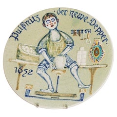 Werner Schmidt Hand-Painted Ceramic Wall Plate, Naive Motif, Germany 1970s Werner Schmidt Hand-Painted Ceramic Wall Plate, Naive Motif, Germany 1970s