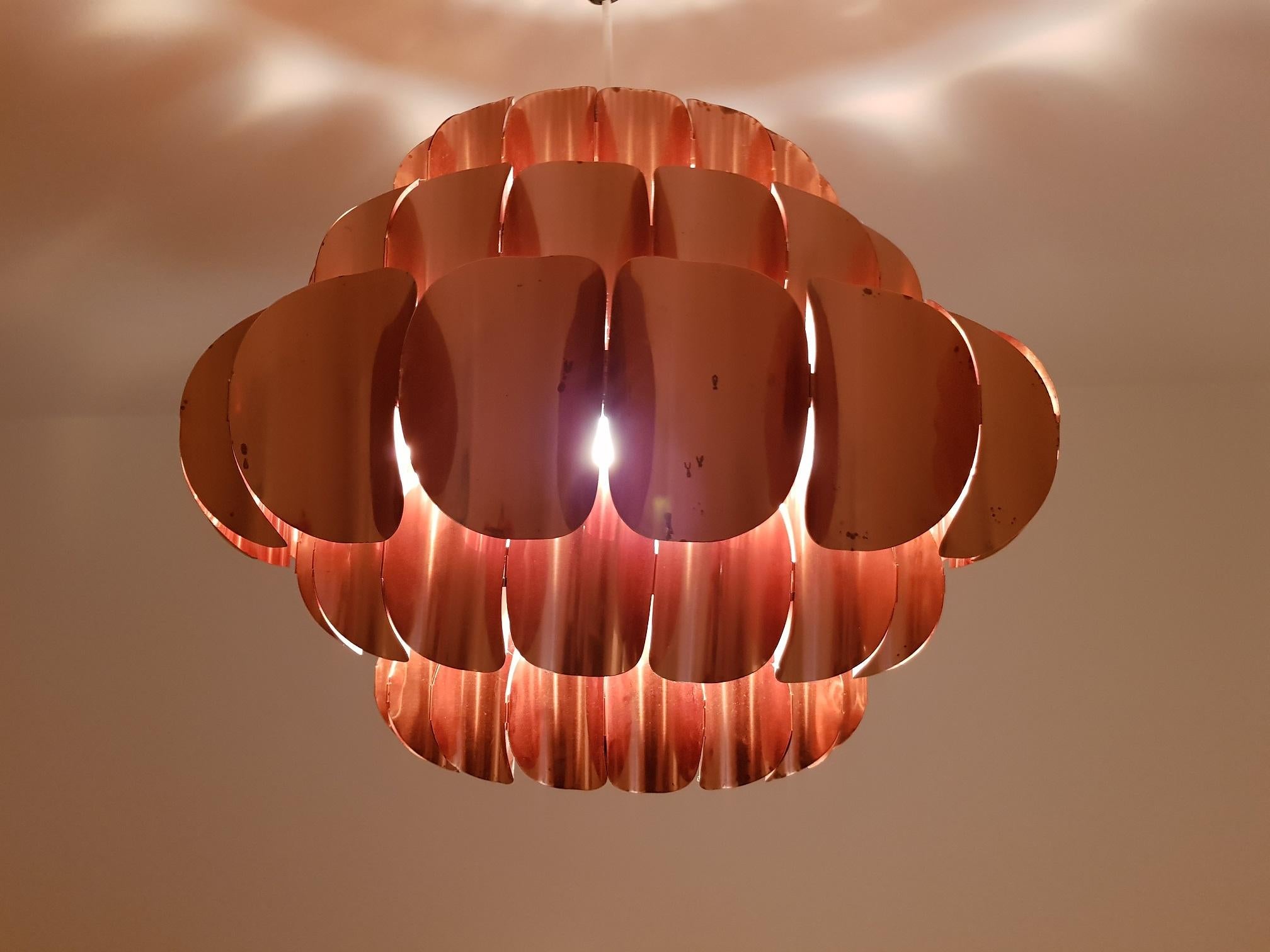 Werner Schou Copper Ceiling Lamp 1970s for Coronell Elektro, Denmark (Skandinavische Moderne) im Angebot