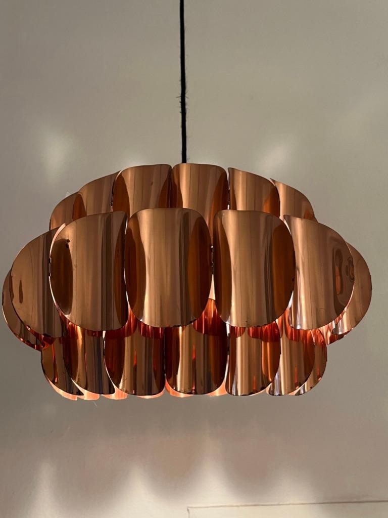 Danish Werner Schou Copper Pendant Lamp, Danemark ca. 1960s For Sale