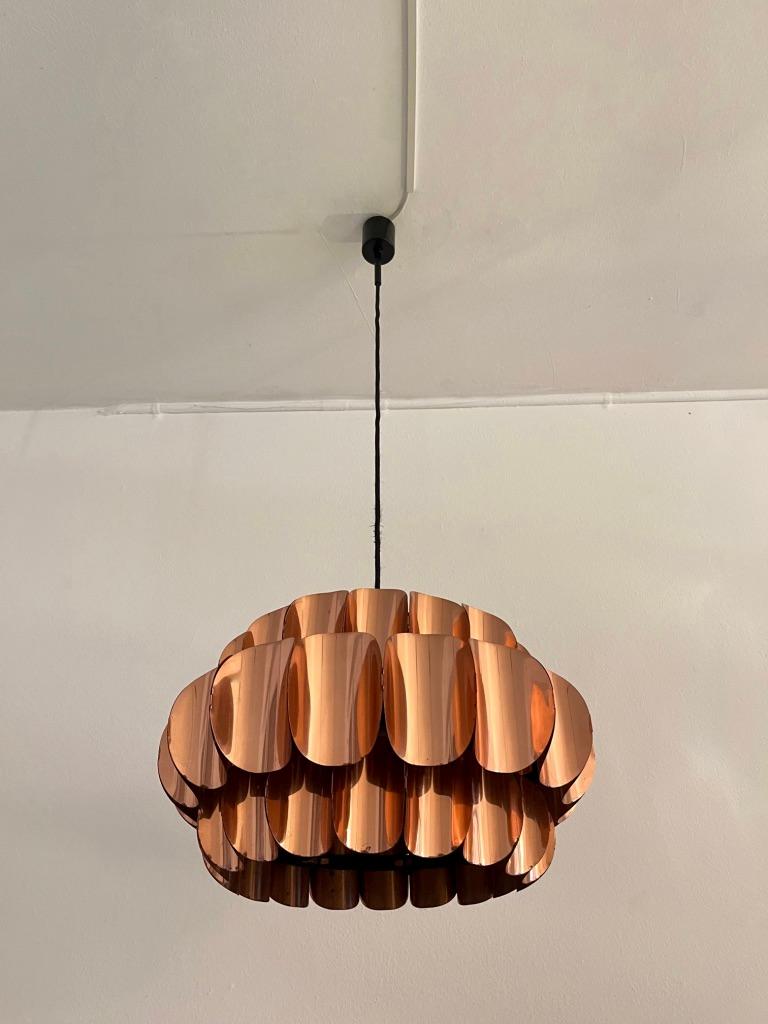 Werner Schou Copper Pendant Lamp, Danemark ca. 1960s In Good Condition For Sale In Geneva, CH